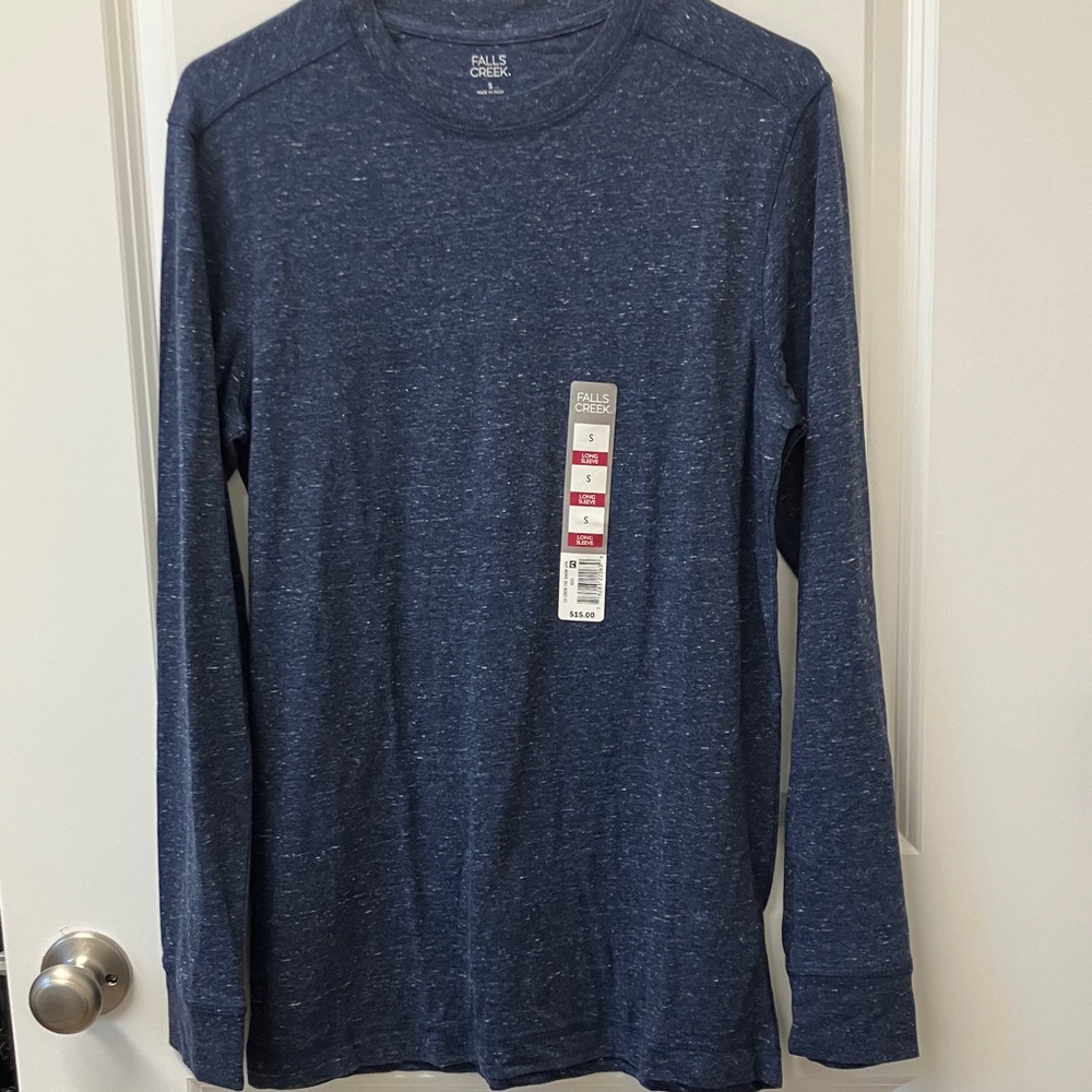 NWT Falls Creek Men's Heathered Navy Long Sleeve Tee, Small, Navy